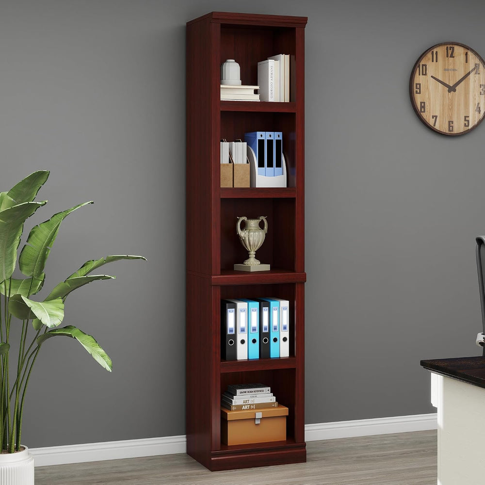 70" Tall Mahogany Bookcase, 5 Tiers Narrow Bookshelf for Living Room | 1...