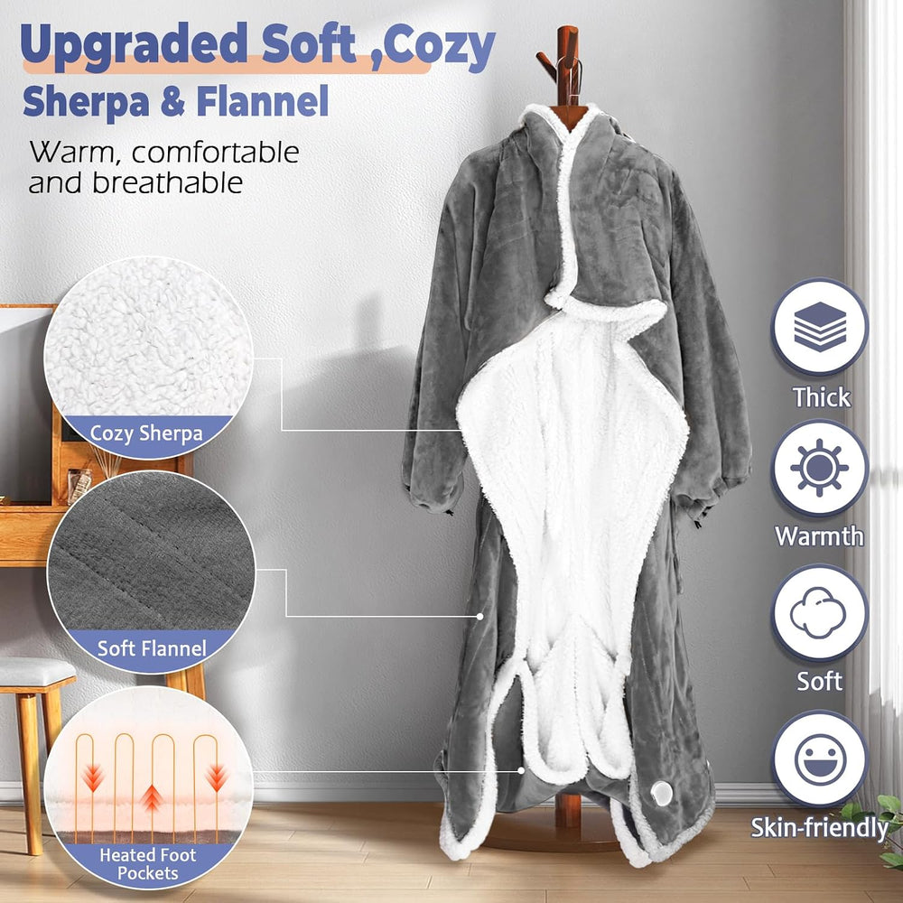 Wearable Heated Blanket with Foot Pocket, Electric Wearable Throw Blanket wit...