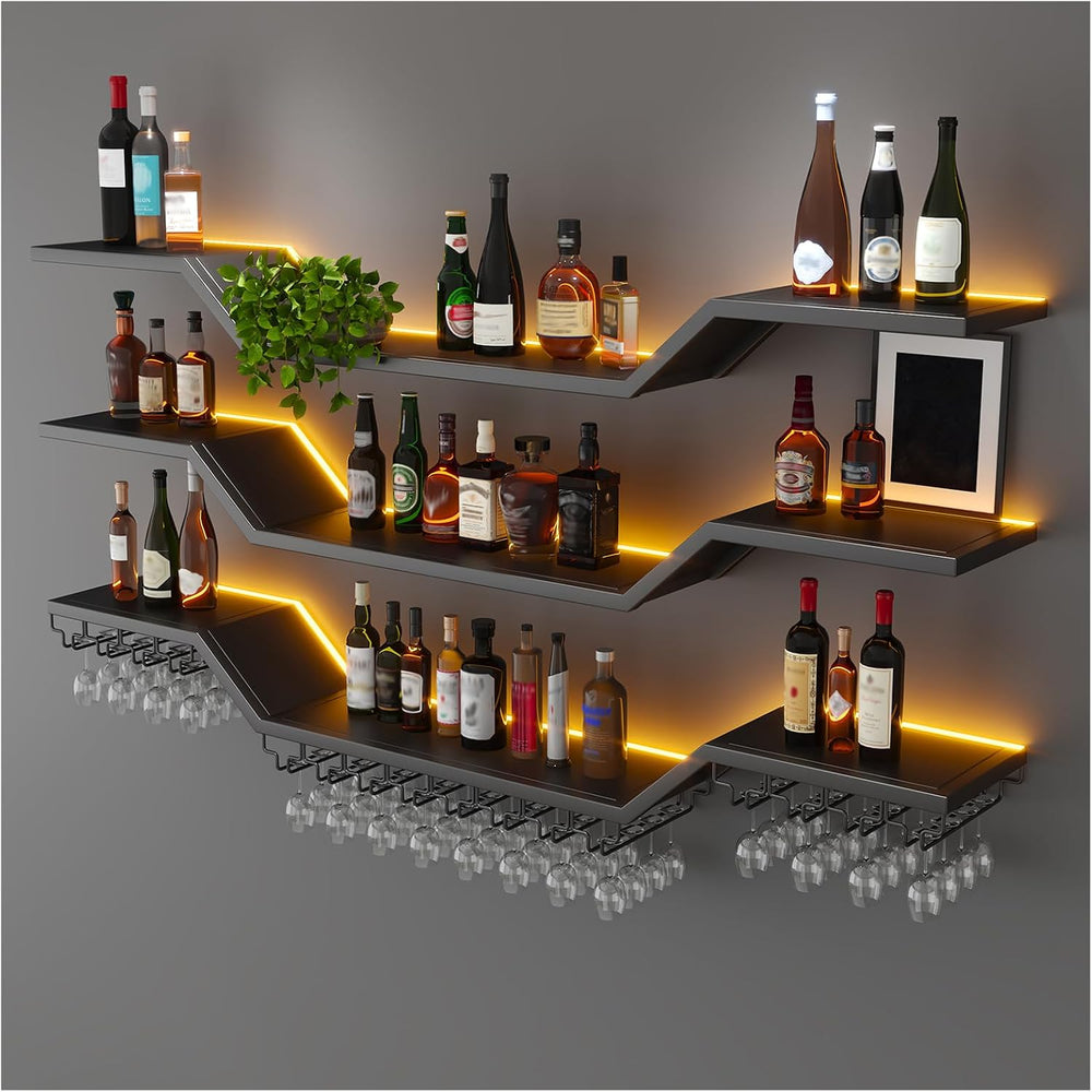 31.5"Modern LED Wine Rack Wall Mounted,3-Tier Floating Bar Shelves | Lar...