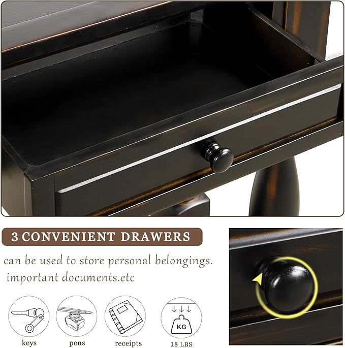 Merax Wood Farmhouse Entry Way Hallway Table with Drawers and Bottom Shelf Na...