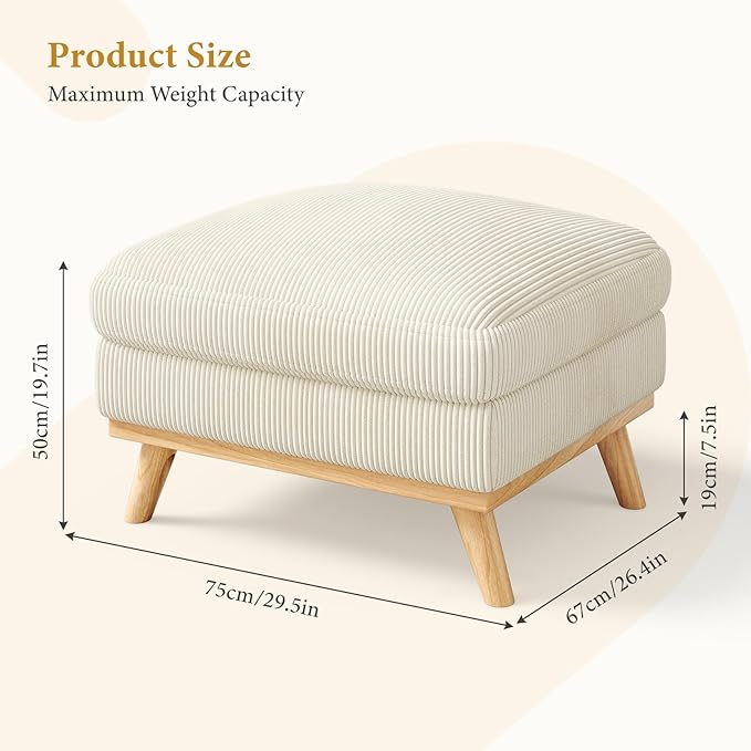 Vesgantti Large Ottoman for Modular Sofa, 29.5" Corduroy Pouf Ottoman wi...