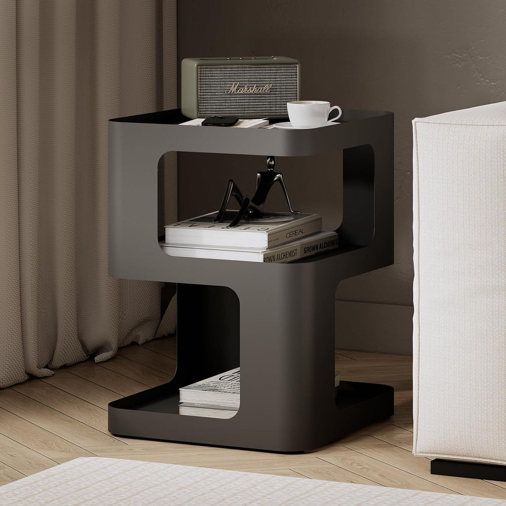 Modern Side Table for Sofa & Couch,Black Metal Bedside Table,3 Tier end T...