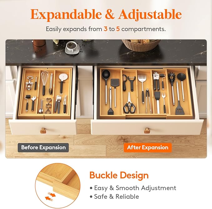 Lifewit Utensil Organizer for Kitchen Drawer, Expandable Cooking Utensil Tray