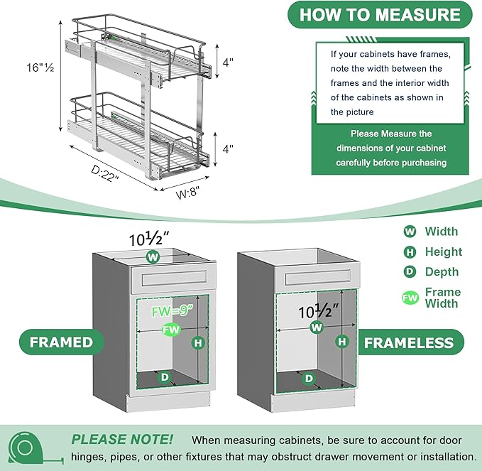 2-Tier Pull Out Cabinet Organizer, Soft Close Cabinet Slide Out Shelves