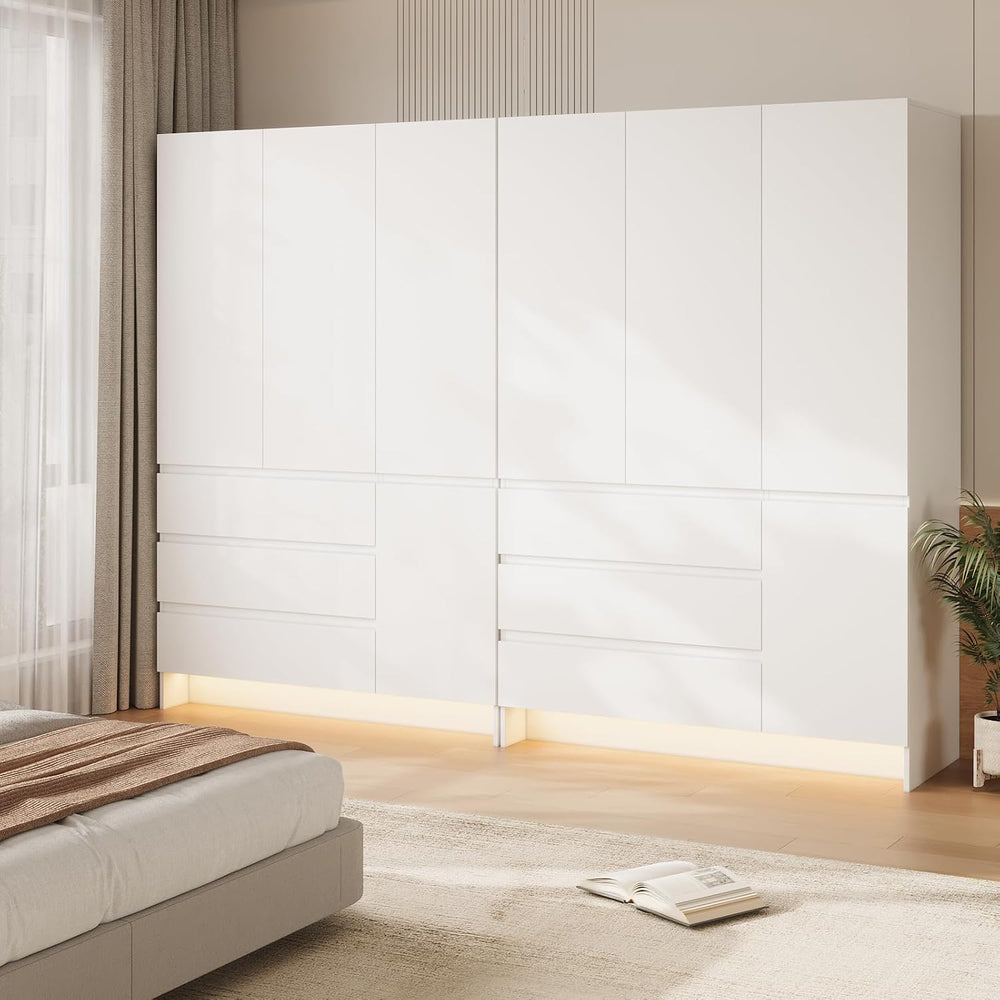 VOWNER Armoire Wardrobe Closet with 4 Doors, Bedroom Armoire with Mirrors
