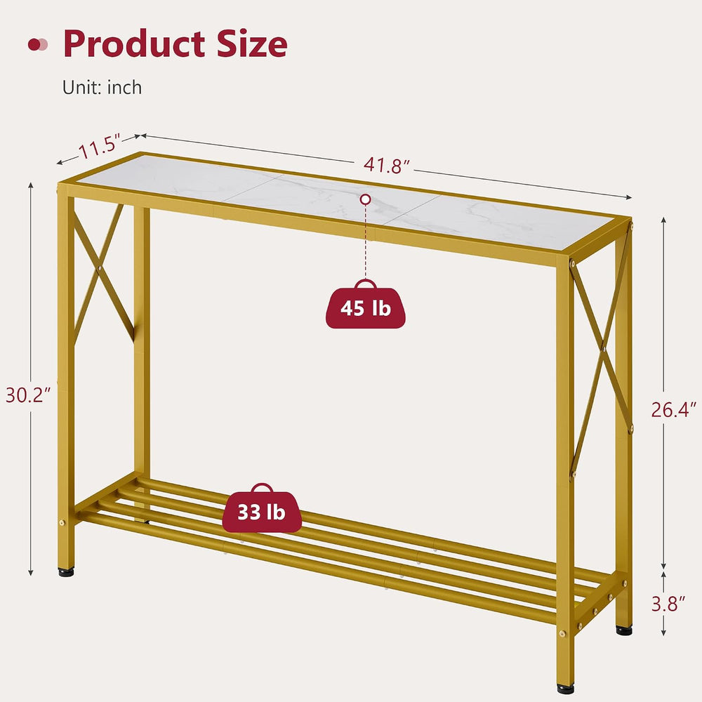 Tajsoon Entryway Table 41.8", 2 Tier Gold Console Table with Shelves