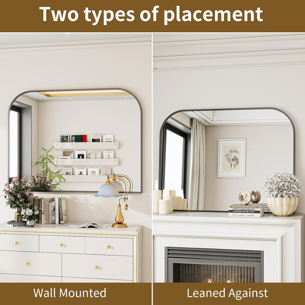 Black Arched Top Wall Mounted Mirror 38"x30"