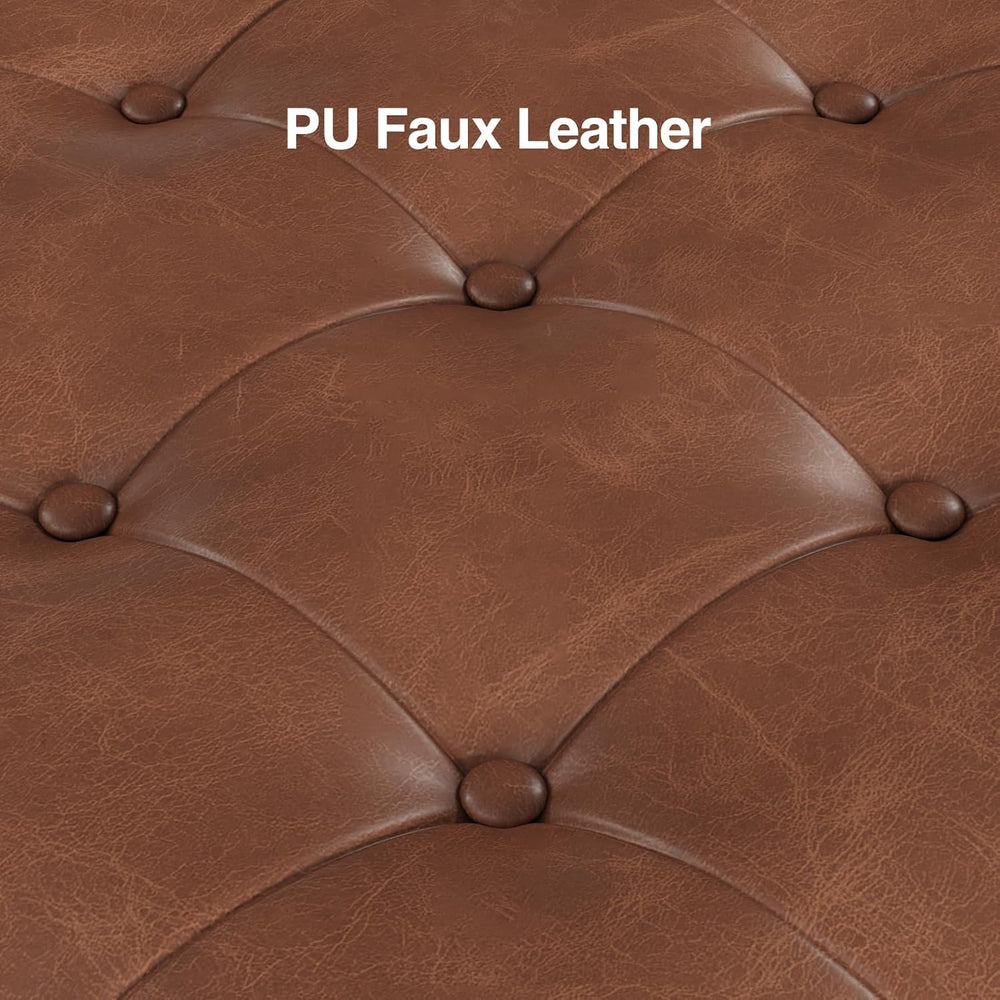 60" Storage Ottoman Bench, Faux Leather Upholstered Bed Bench, Brown | B...