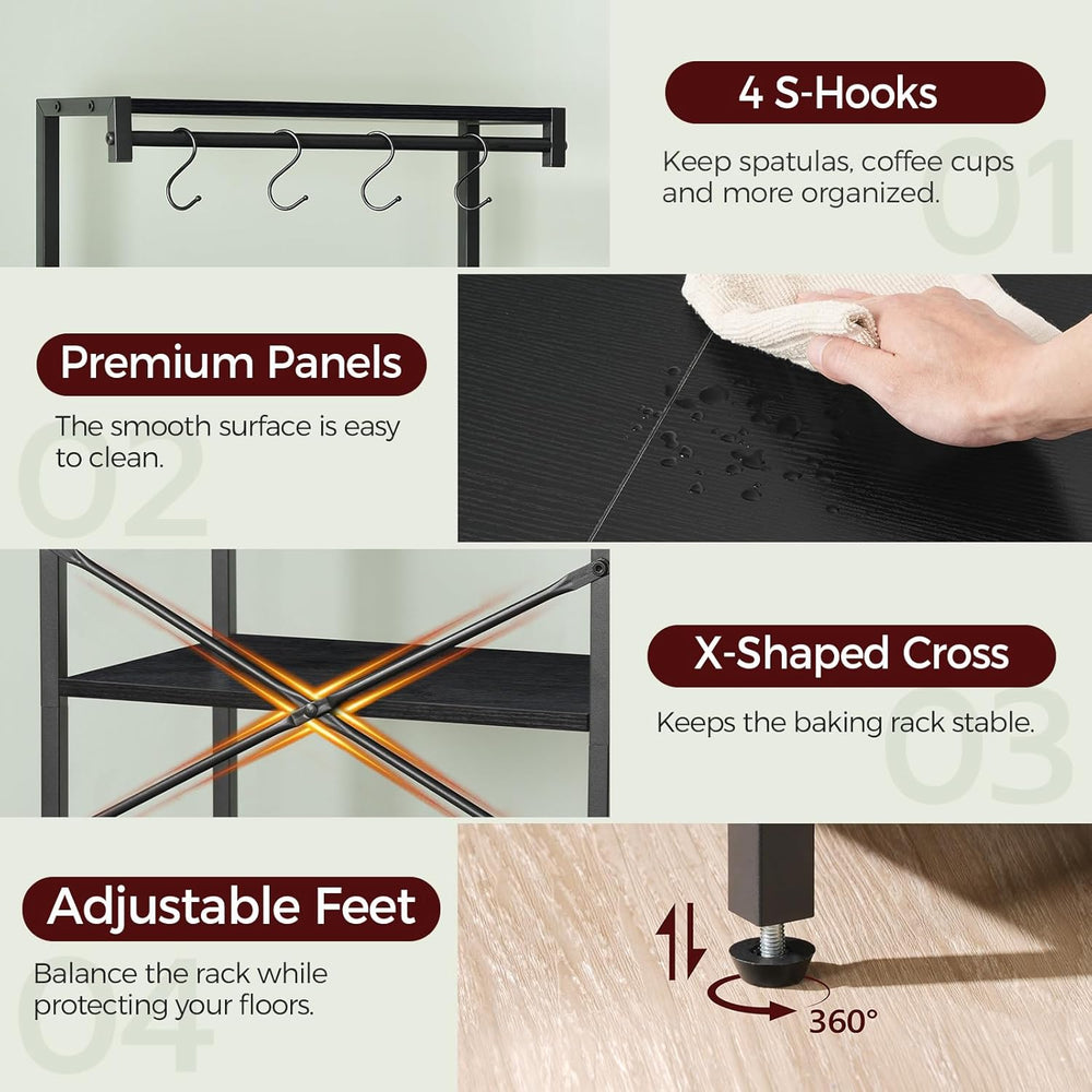 MAHANCRIS Bakers Rack with Drawer, Microwave Stand with Power Outlet, Coffee ...