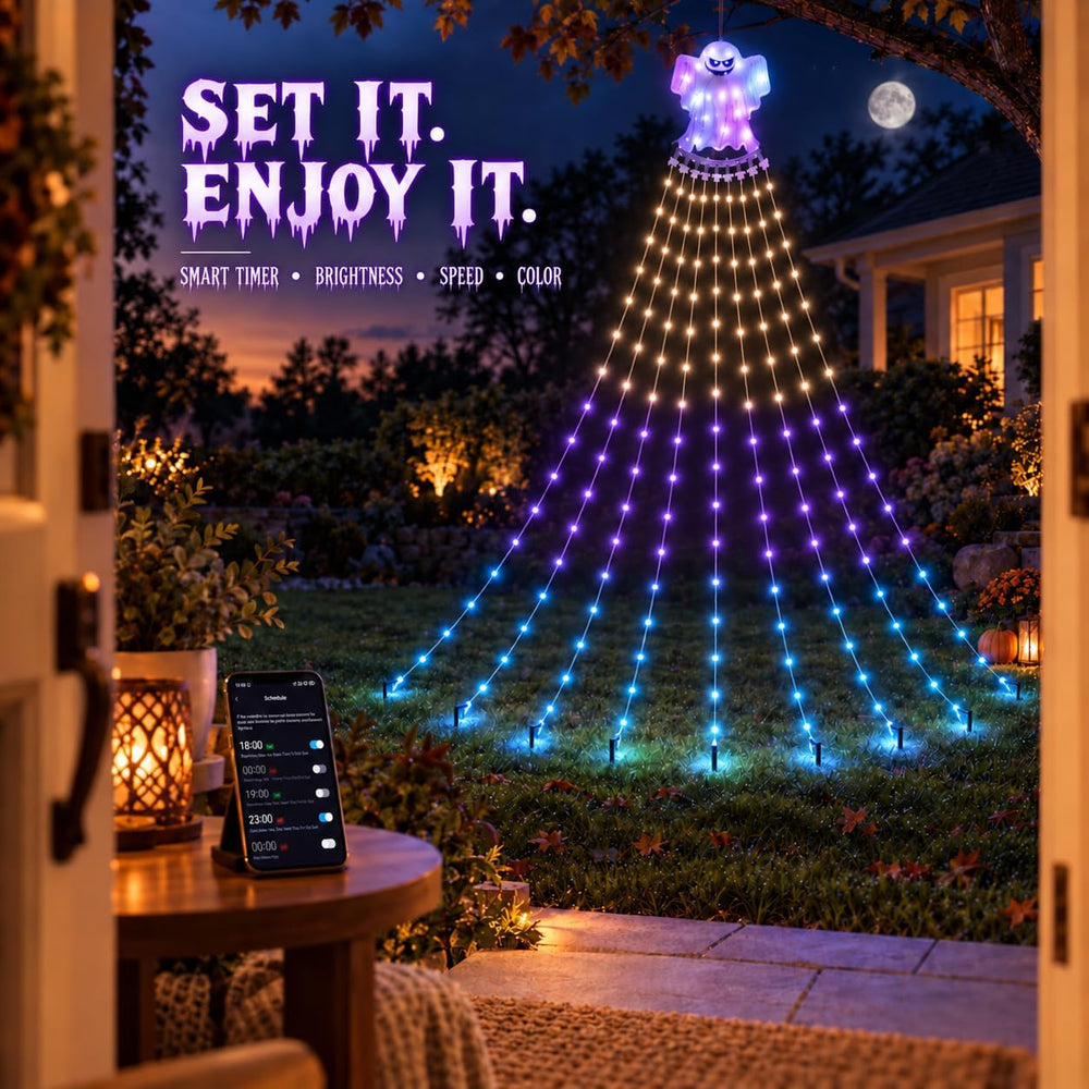17FT RGB-IC Halloween String Lights Outdoor with Ghost Topper