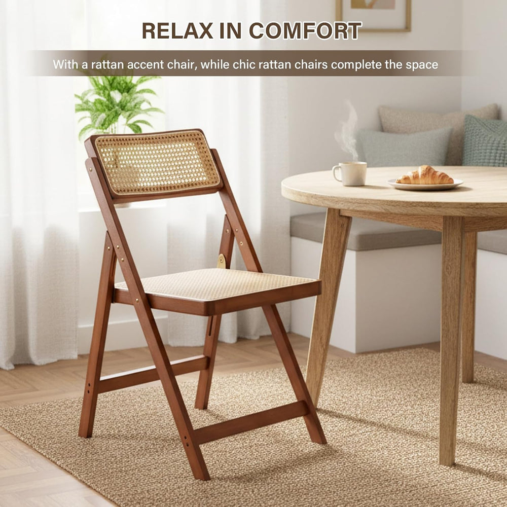 Furlide Rattan Folding Chair, Bamboo Dining Chair for Kitchen, Walnut