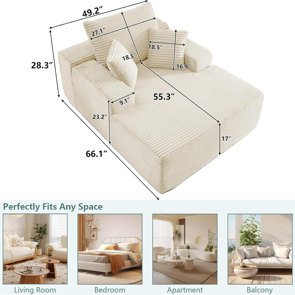 LUCKHAO 50" Oversized Chaise Lounge Chair Indoor,Corduroy Boneless Readi...