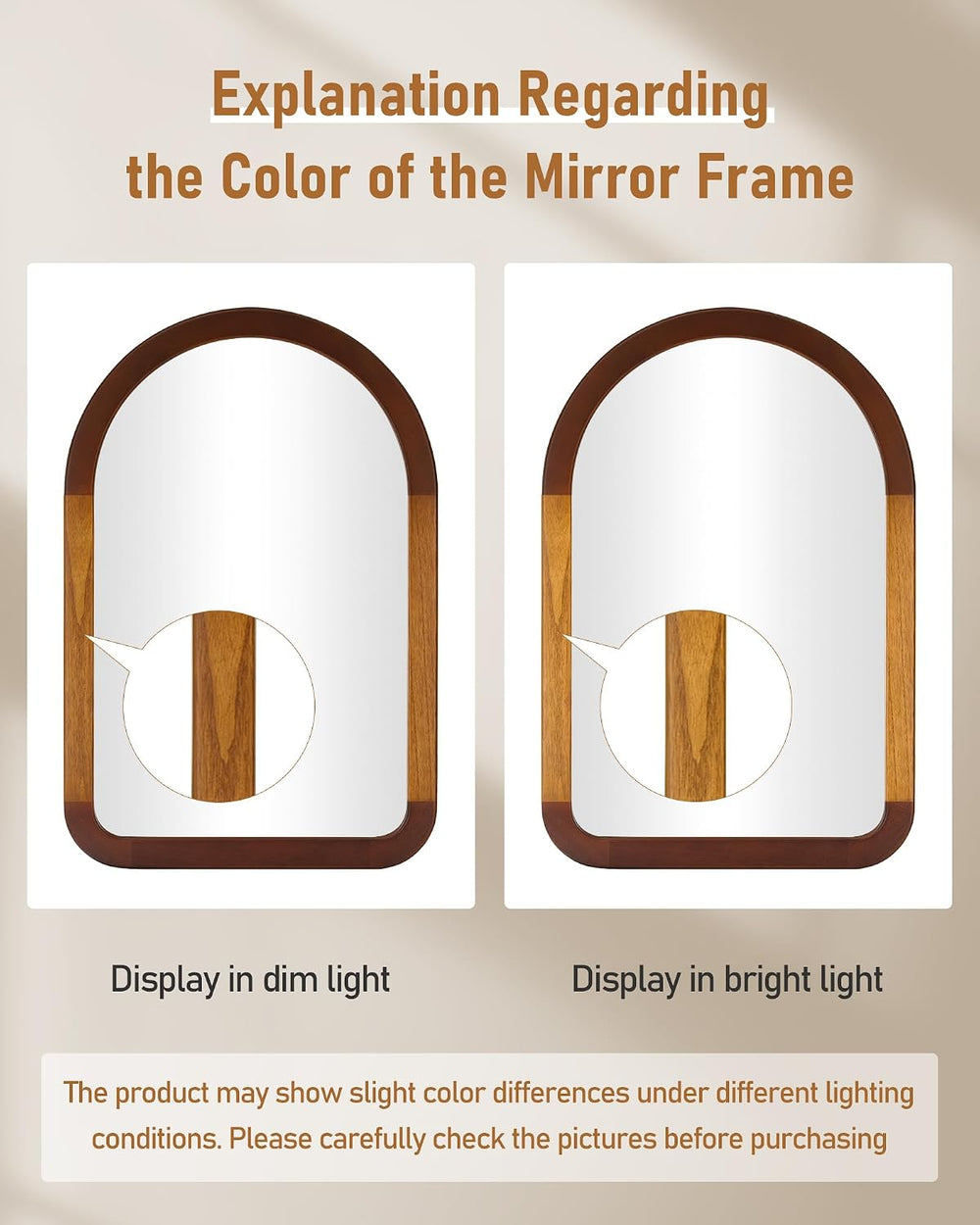 Arched Mirror 24 x 36 Inch,Brown Wood Rustic Bathroom Wall Walnut Mirror