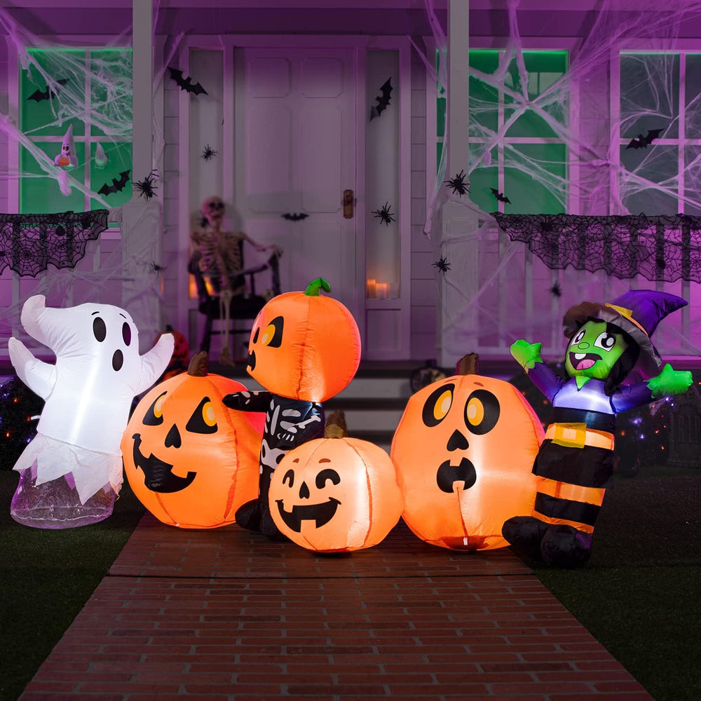Joiedomi 8 ft Long Halloween Inflatable Three Characters and Pumpkin Patch Ou...