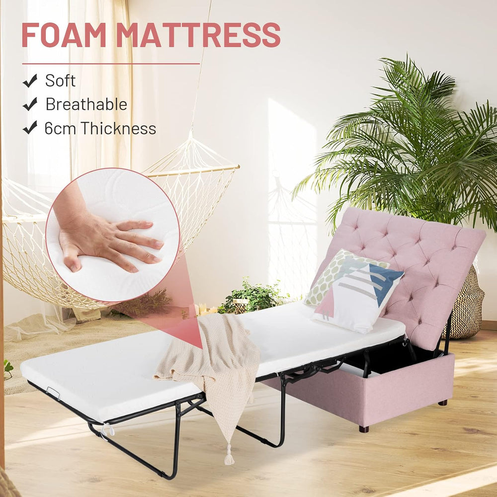 Folding Ottoman Chair Bed with Mattress & Metal Frame
