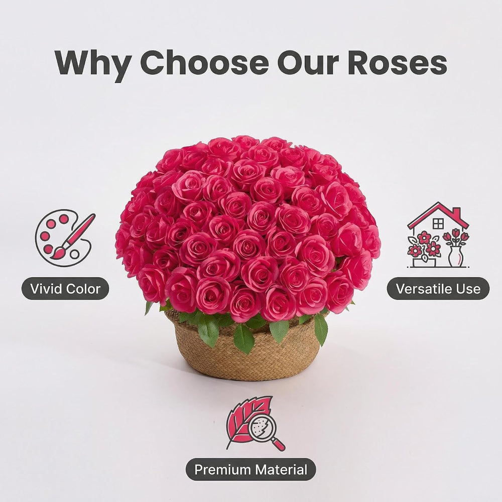 55 Pcs Hot Pink Roses Artificial Flowers Bulk, Artificial Roses Fake Flowers ...