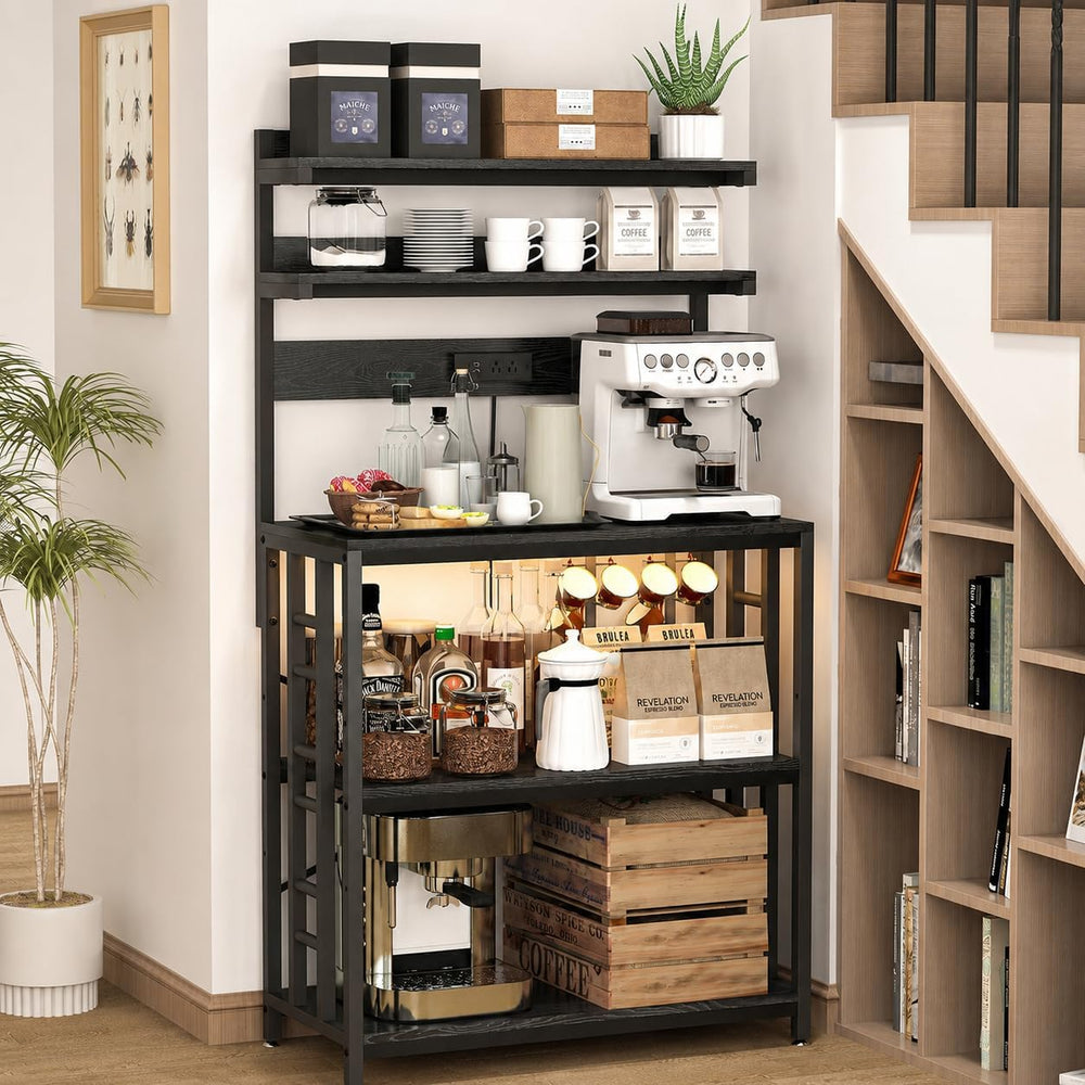 Baker's Rack with Power Outlet, 5-Tier Microwave Stand with Storage, Blac...