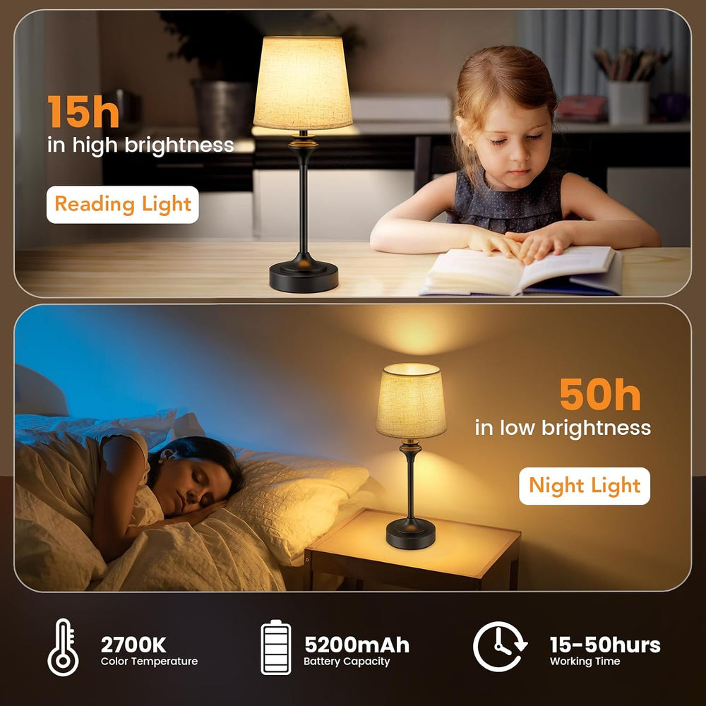 Portables Cordless Table Lamp,Flaxen Fabric Shade Battery Operated Lamp,5200m...