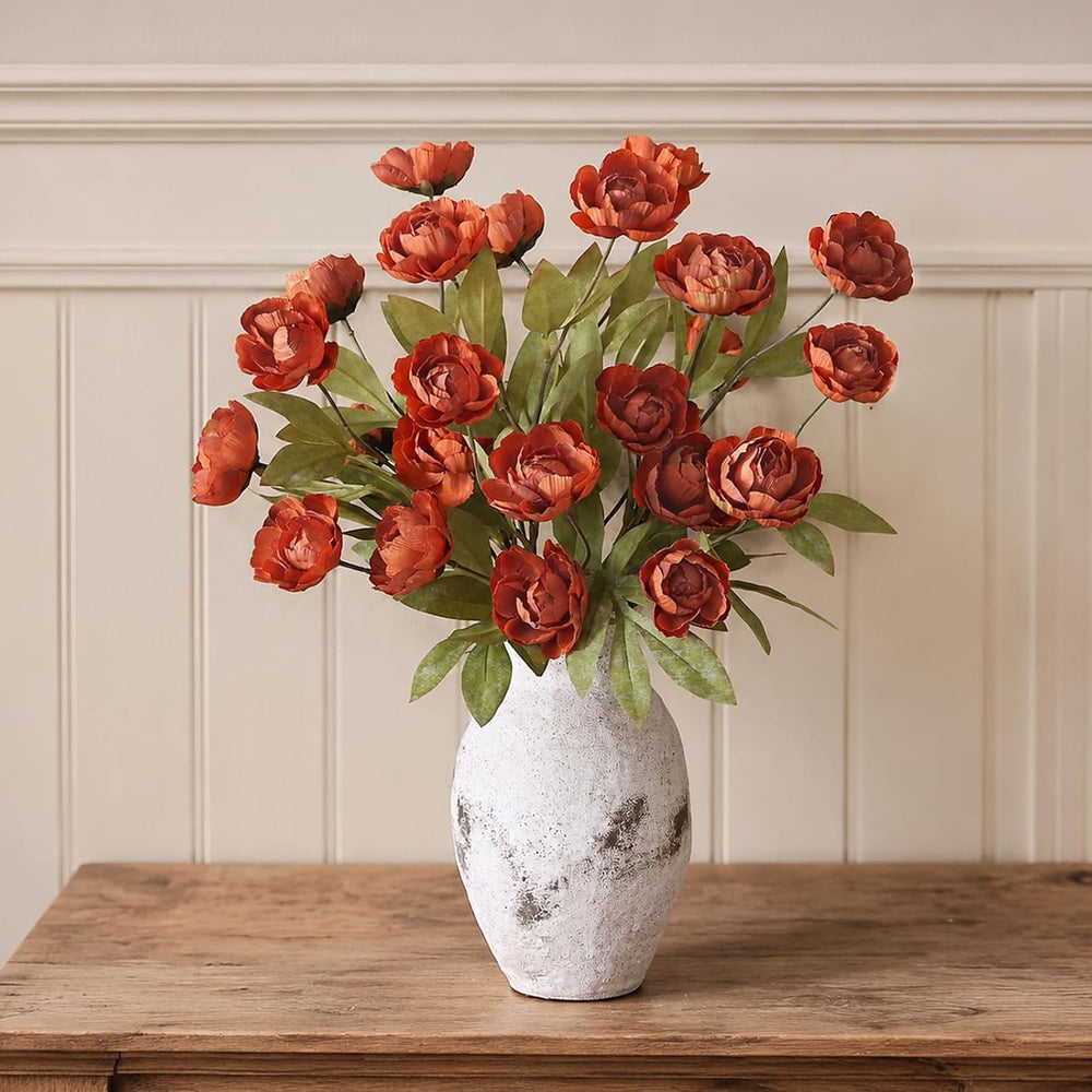 6 Pcs 27" Faux Silk Peony Artificial Fall Flowers Stems for Vase (Orange)