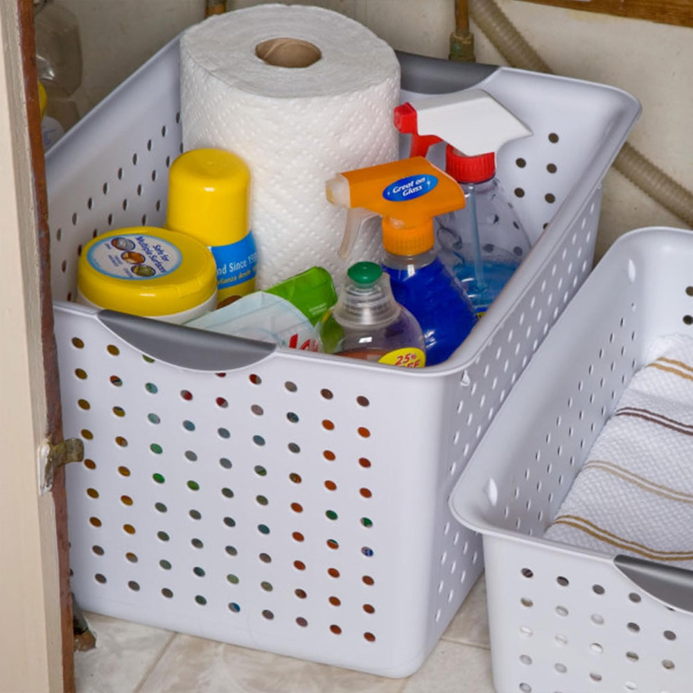 Sterilite 12 Pack Large Deep Ultra Plastic Storage Basket Laundry Tote