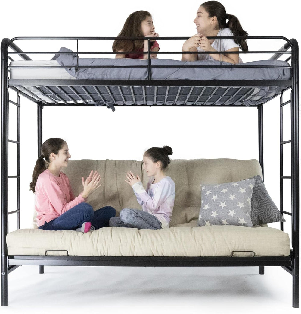 DHP Twin-Over-Futon Convertible Couch and Bed with Metal Frame, Ladder and Gu...