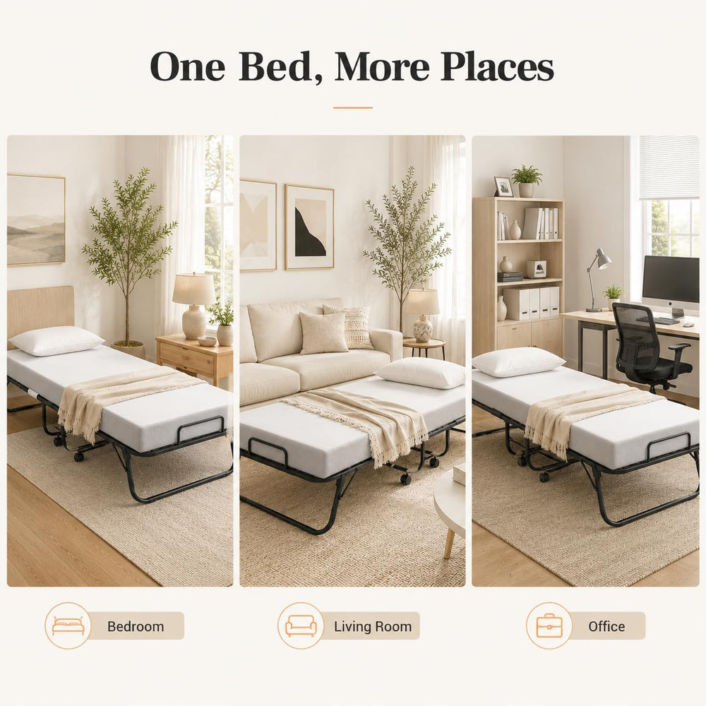 Homieasy Folding Bed with Mattress, 75” x 31” Cot Size Rollaway Bed