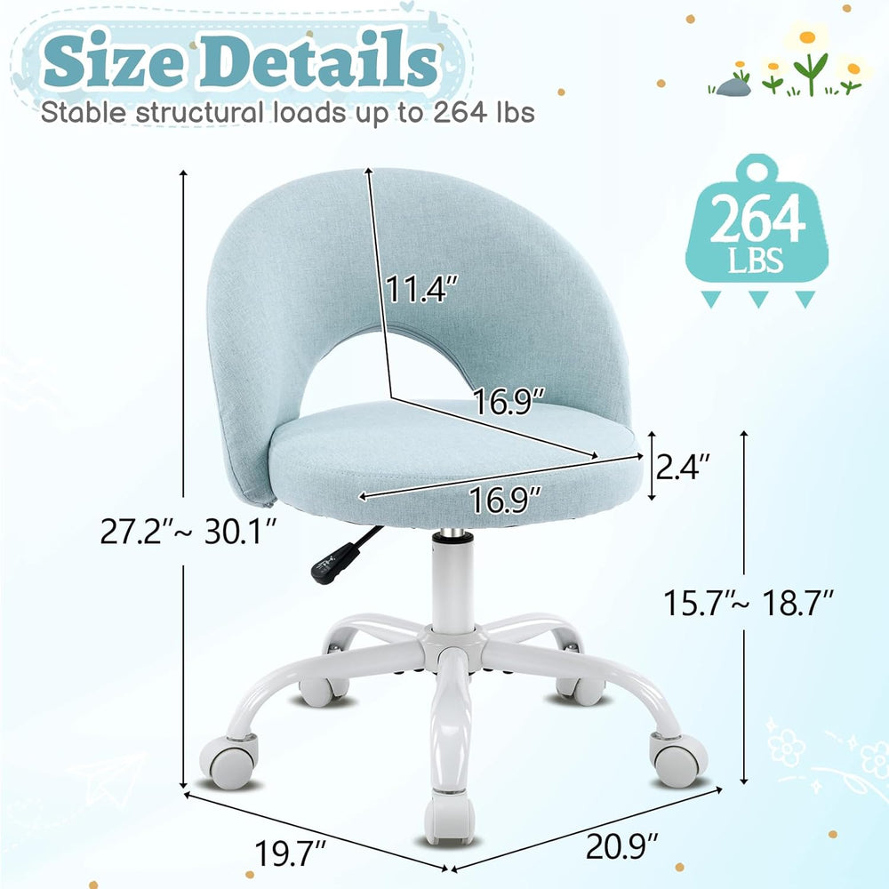 VINGLI Small Vanity Chair with Wheels for Girls.Cute Modern Adjustable Height...