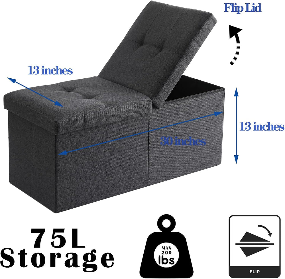 Storage Ottoman Bench Foldable Seat Footrest Shoe Bench End of Bed Storage wi...