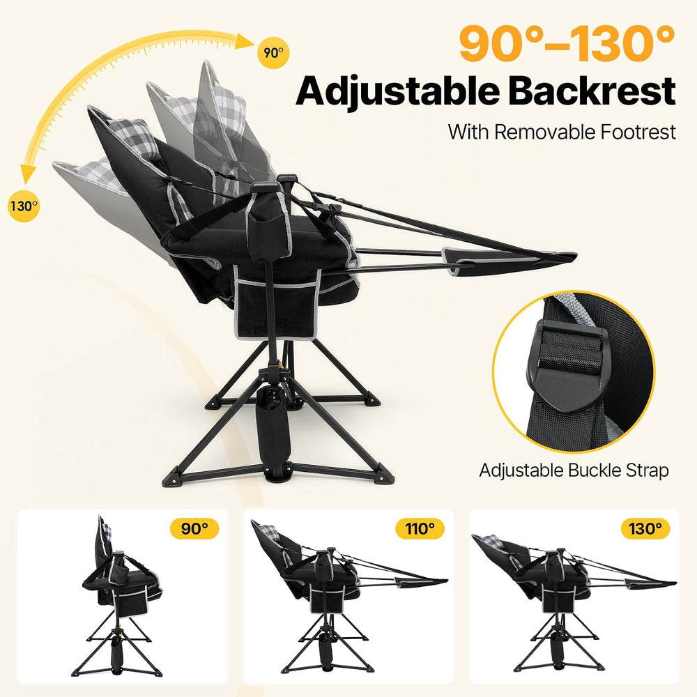 Suteck Hammock Camping Chair with Footrest, Thick Padded, Black Plaid
