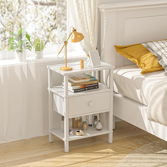 Lerliuo Nightstand with Charging Station and USB Ports, 3-Tier Storage End Ta...