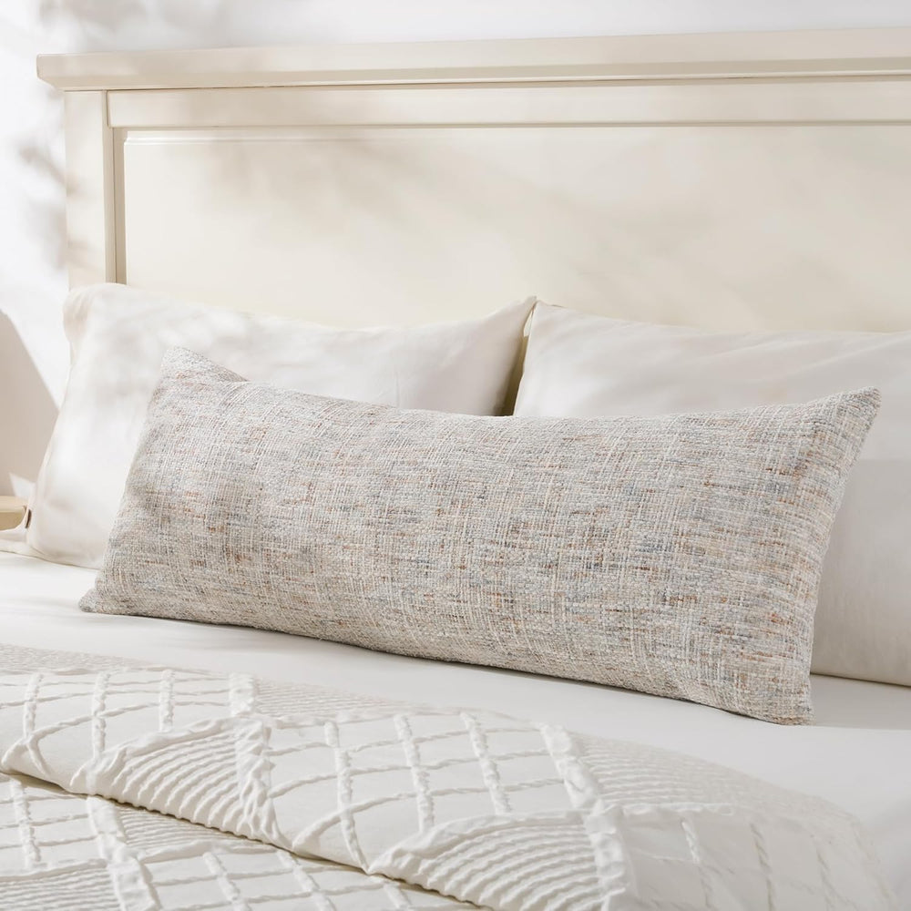 Textured Chenille Decorative Throw Pillow Cover for Bed 14x36 Soft Neutral Wo...