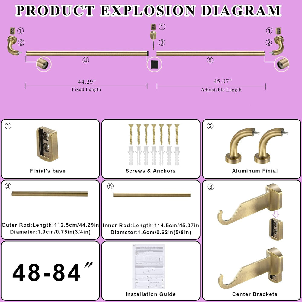 Antique Bronze Disc Curtain Rods, 48-84 Inches Window Curtain Rod,Adjustable ...