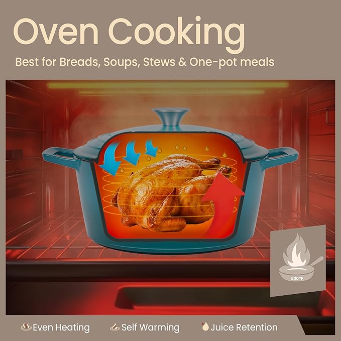 Bakken Enameled Cast Iron Dutch Oven Pot, 6QT Dutch Oven