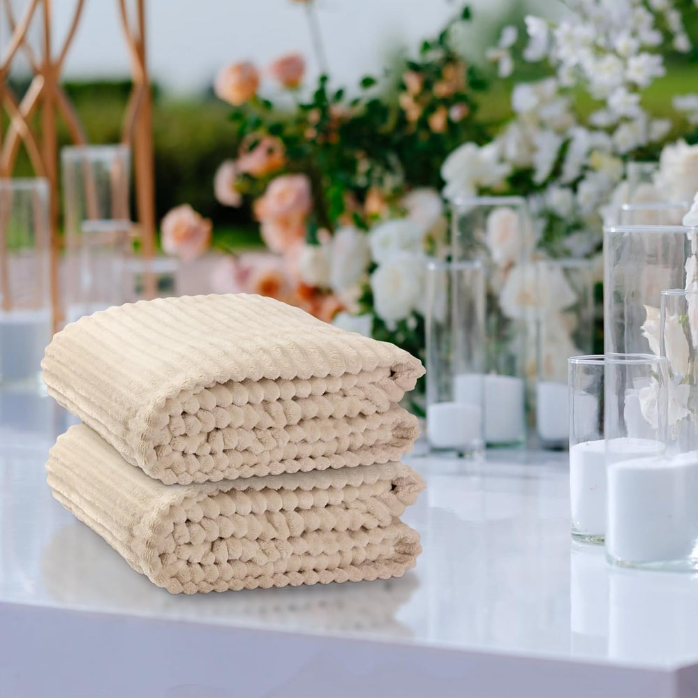 Buryeah 6 Pcs Flannel Throw Blankets Bulk Outdoor Wedding, Beige