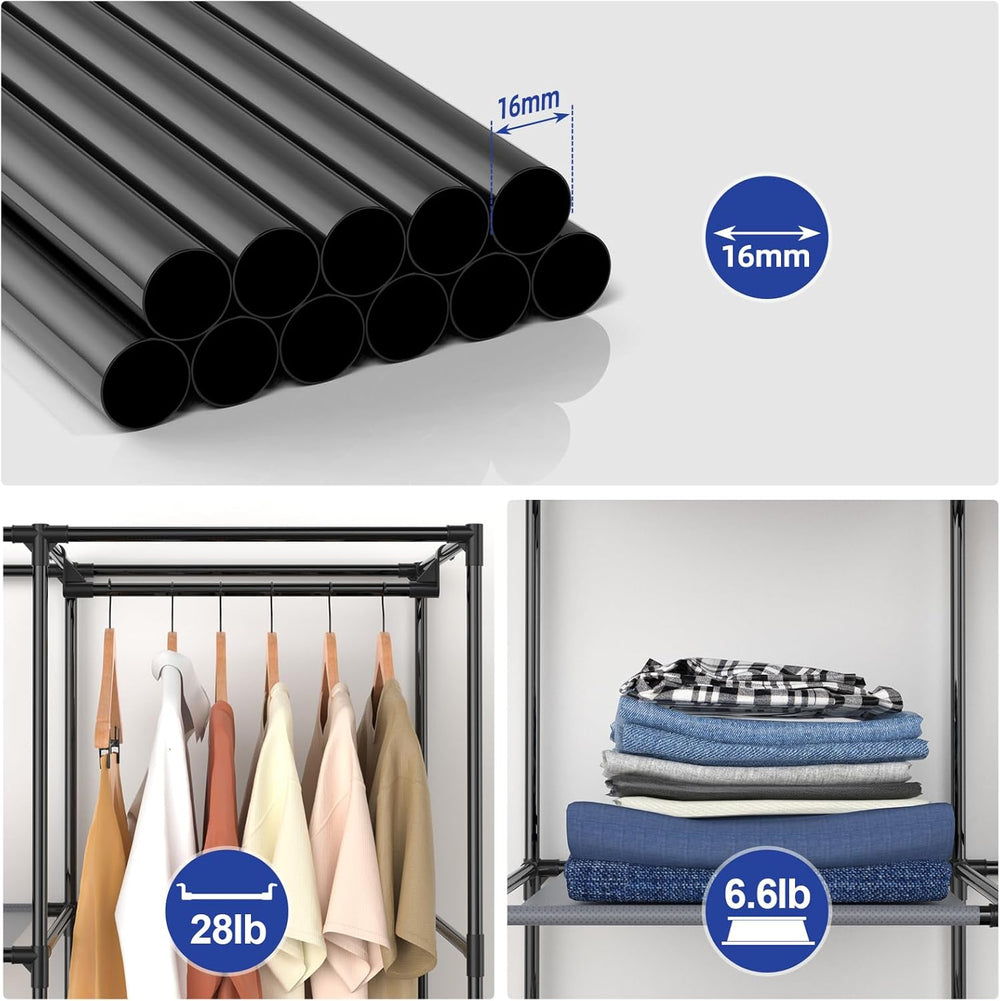 Gray Cover Portable Closet with 6 Shelves & 2 Hanging Rods