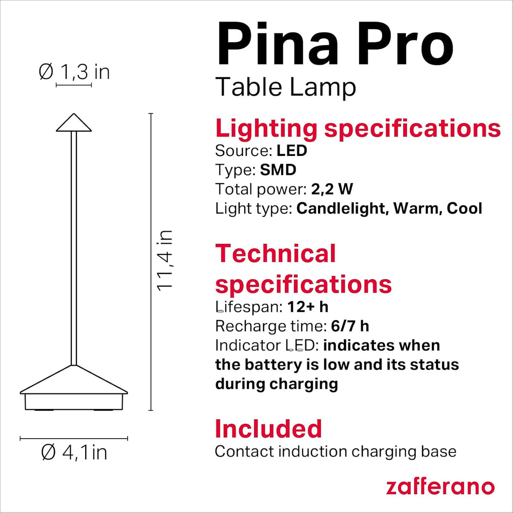 Zafferano, Pina Pro, Rechargeable Cordless Lamp, Black