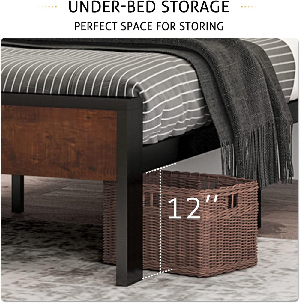 SHA CERLIN 14 Inch Full Size Metal Platform Bed Frame with Wooden Headboard a...