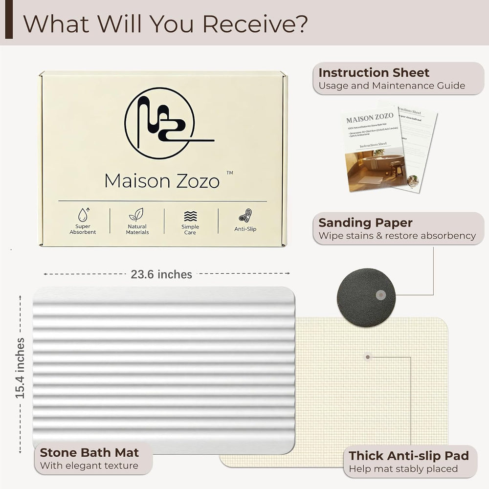 Stone Bath Mat Diatomaceous Earth Shower Mat Non-Slip Ultra Absorbent Durable...