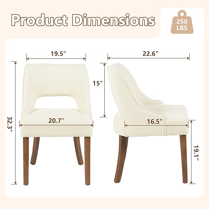 ClinQ Wooden Dining Chairs Set of 2, Modern Fabric Upholstered Kitchen Chairs...