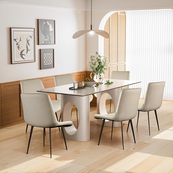 Dining Chairs, Modern PU Leather Dining Room Chair with Sturdy Metal Legs, Up...