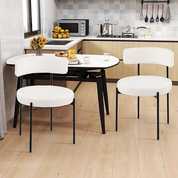 Giantex Sherpa Dining Chairs Set of 4, Upholstered Round Kitchen Chairs with ...
