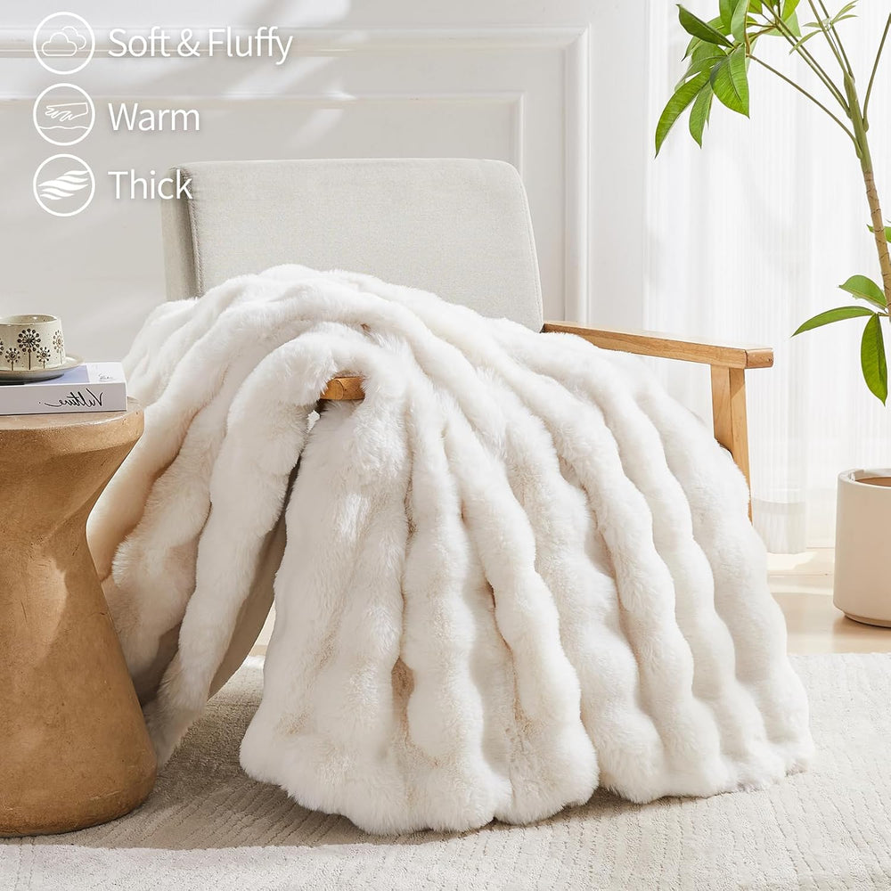 Faux Fur Throw Blanket for Couch, Luxury Cozy Soft Fluffy and Fuzzy Plush Rab...