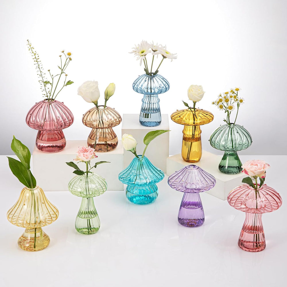 Mushroom Vases Plant Propagation Stations Jars Colored Set of 10