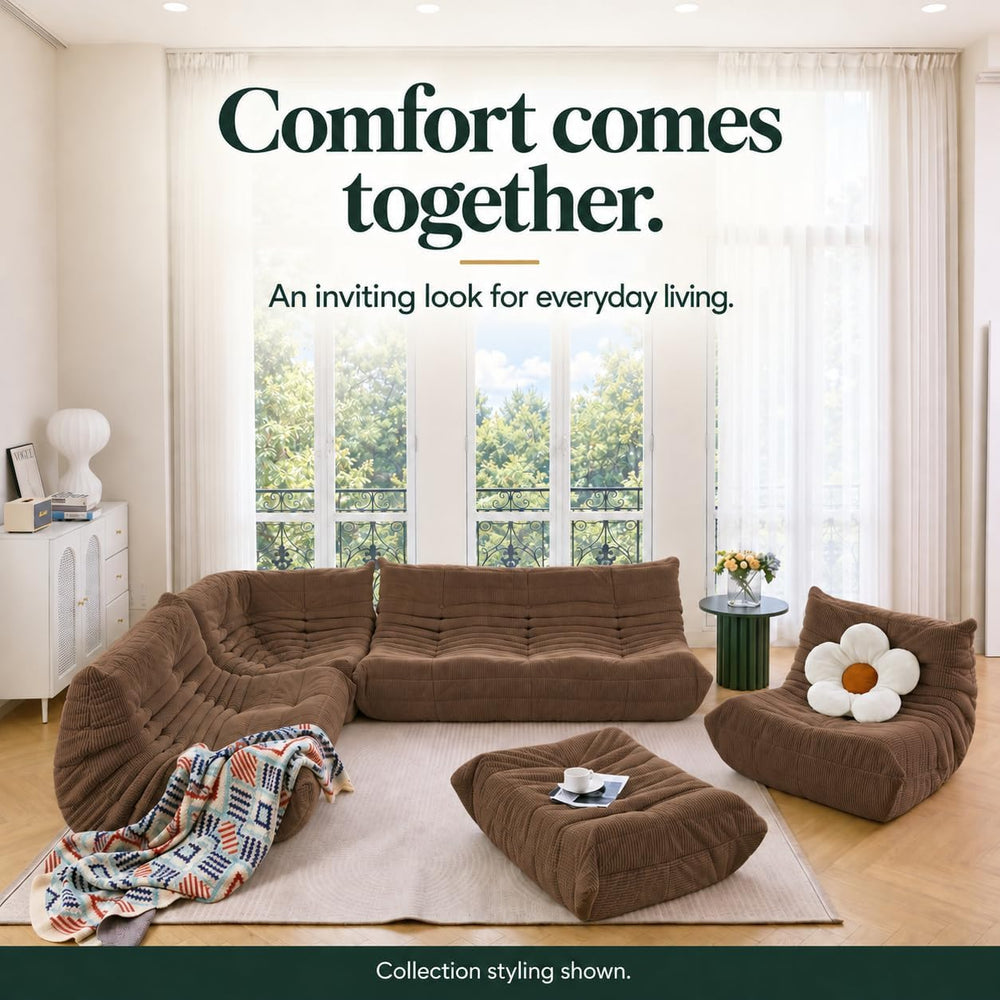 N&V Fireside 3-Seater Sofa, Armless Corduroy Floor Couch, Brown Sugar