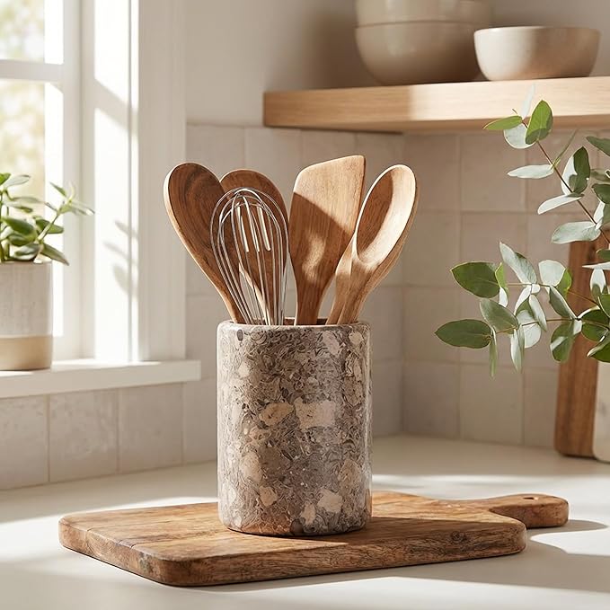 Radicaln Marble Utensil Holder 6.5" Inches Oceanic Handmade Spatula Set