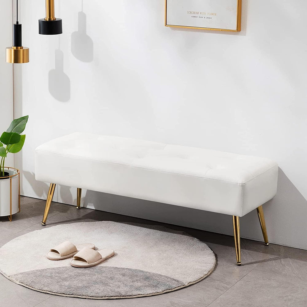 Furniliving Modern PU Leather Benches, Upholstered Tufted Leather Bedroom Ott...