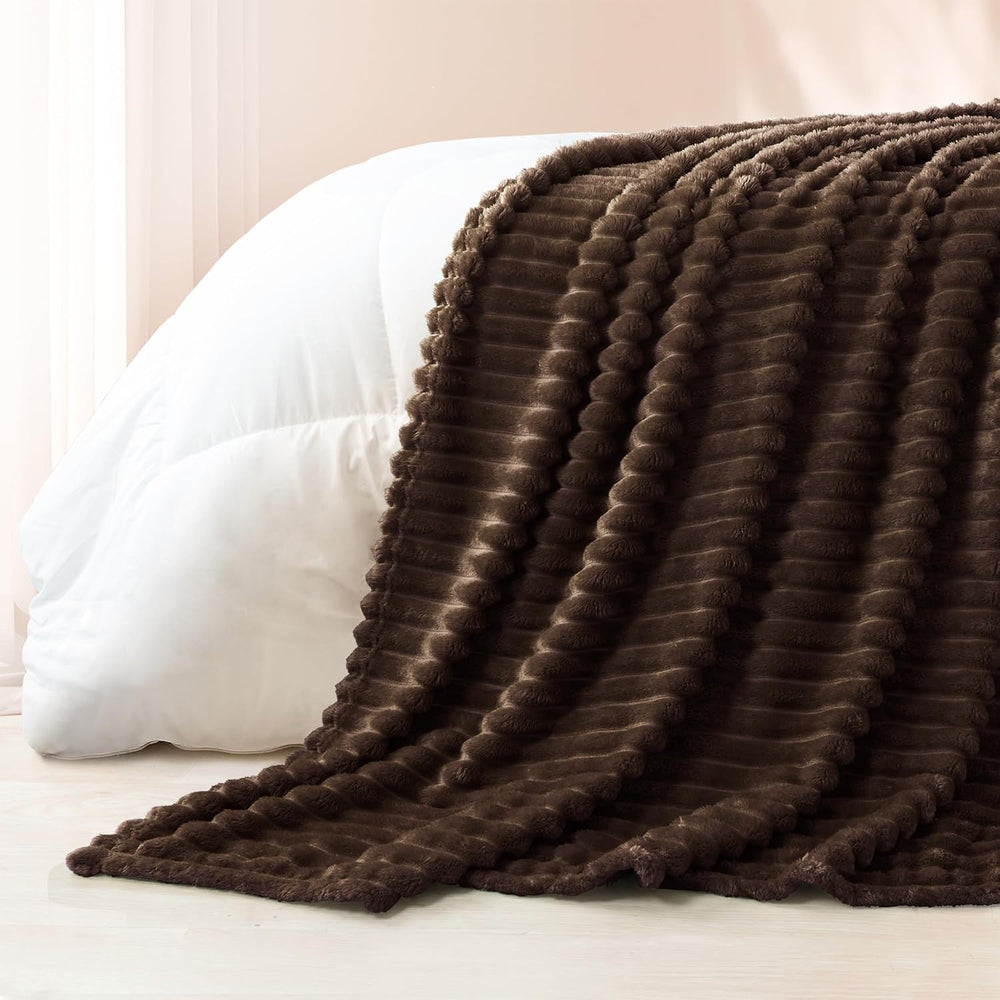 Exclusivo Mezcla Striped King Size Fleece Blanket for Bed, Coffee