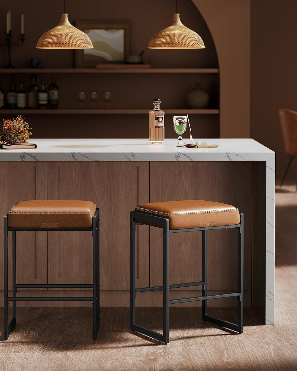 VASAGLE Bar Stools Set of 2, Counter Height, PU Leather, 26-Inch