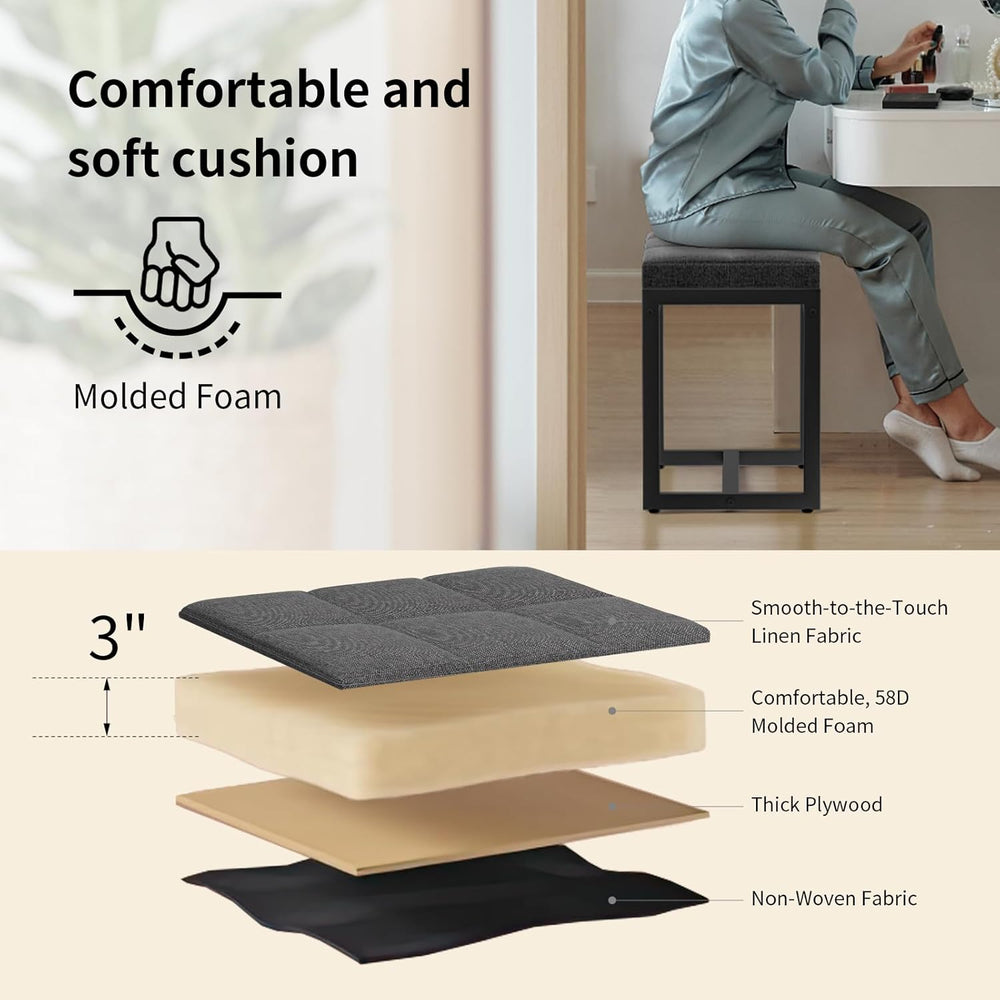 Vanity Stool, Vanity Chair Stools for Makeup Room, Square Linen Makeup Stool ...