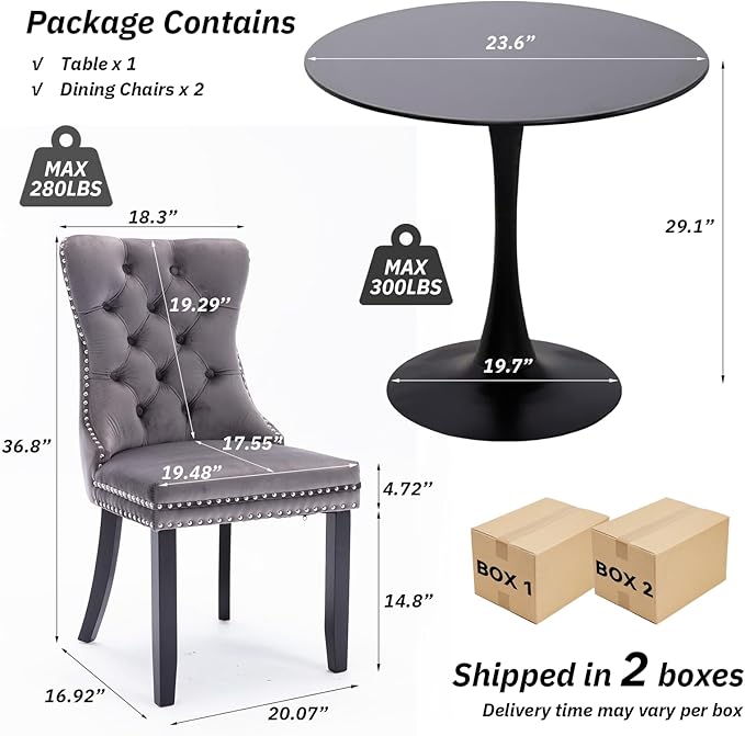SoarFlash Kitchen Table and Chairs for 2, 24" Dining Table Set for 2 wit...